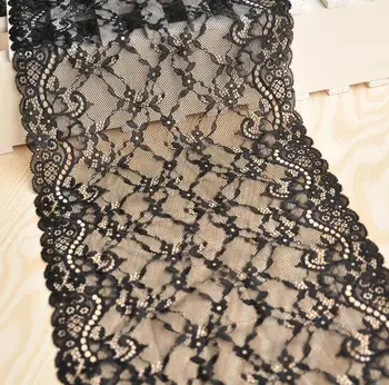 1 метр сверхширокой эластичной кружевной отделки для одежды, черная кружевная ткань, швейные принадлежности, кружевное украшение для скрапбукинга, 23 см