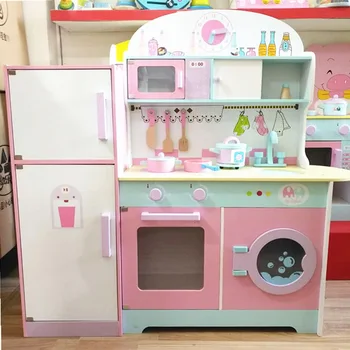 100 см Большой детский кухонный гарнитур, имитирующий холодильник, кухонный гарнитур, игровой домик для раннего образования, деревянная кухонная игрушка, подарок для девочек, игрушки