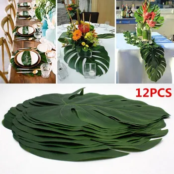 12шт тропических искусственных пальмовых листьев для свадьбы, летних Гавайских джунглей Луау, украшения для дня рождения, искусственных растений, листьев черепахи