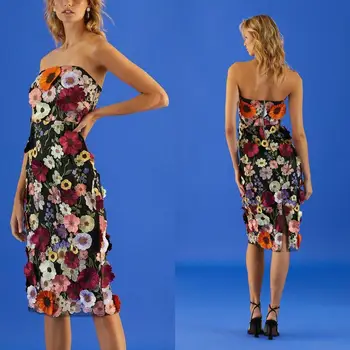 14673 # VAN Black 3D Цветы, Мини-Свадебное платье для выпускного вечера, Вышитое вручную Ботаническое Цветочное платье, Романтическое Свадебное платье, Вечернее платье