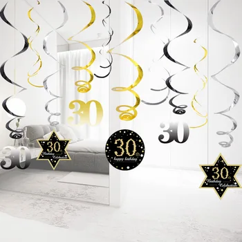 18-й 21-й 30-й 40-й 50-й 60-летний Спиральный Орнамент Юбилейные Подвесные Завитки Из Фольги для Украшения Вечеринки по случаю Дня Рождения