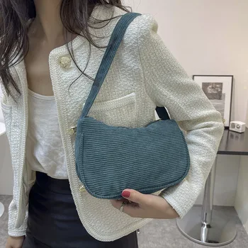 2022 Новая женская сумка, вельветовые однотонные сумки через плечо, решетчатые роскошные дизайнерские сумки, осенне-зимняя женская сумка для покупок