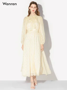 2023 Весна, Новое французское элегантное платье с рукавами-фонариками, женское Темпераментное изысканное длинное платье Знаменитости