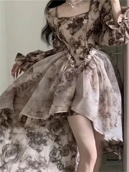 2023 Летние платья с цветочной феей для женщин, роскошные дизайнерские тонкие платья корейской принцессы, женские шикарные элегантные повседневные платья для вечеринок