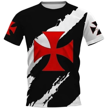 2023 Мужская футболка Templar Knight Оверсайз в стиле Ретро С коротким рукавом и 3D Цифровым Принтом, Футболка С круглым вырезом, Уличная Мода, Летний Топ