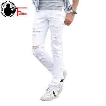 2023 Новые белые Рваные джинсы Мужские с дырками модный Узкий Известный дизайнерский бренд Slim Fit Разрушенные Рваные джинсовые брюки для мужчин