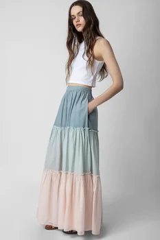 2023 Ретро Эластичная юбка трапециевидной формы с высокой талией, Летняя Новая юбка в тон