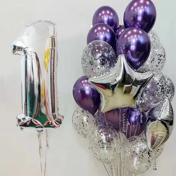 32-дюймовый серебристый металлический номер Фиолетовый воздушный шар на День рождения Годовщина свадьбы Декор комнаты для детей и взрослых Украшения для вечеринки по случаю Дня рождения