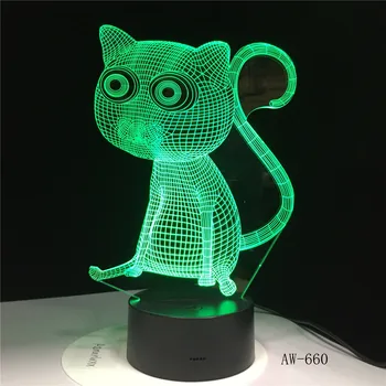 3D Абстрактные Ночные Огни Big Eyes Cat LED Настольная Лампа в качестве Украшения Дома, 7 Цветов, Сенсорное Управление с Батарейным Отсеком AW-660