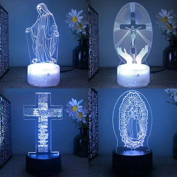 3D светодиодная лампа Jesus для спальни, ночники, фигурка христианина, аватар, Библия, Блаженная Дева, декор для комнаты, подарочные наборы