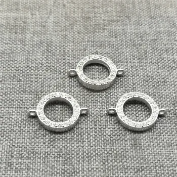 4шт круглых брелков-коннекторов из стерлингового серебра 925 пробы с цирконом для браслета-ожерелья