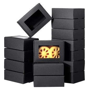 50 шт Мини-коробка из Крафт-бумаги с окошком, подарочная упаковочная коробка, коробка для домашнего мыла, угощение, пекарня, конфеты (черный)