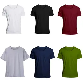 A2078 Мужская хлопковая повседневная футболка с круглым вырезом, приталенный крой, короткий рукав, однотонный полиэстер, M / L / XL / 2XL/3XL