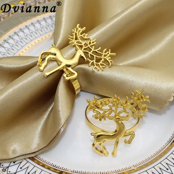 Dvianna 6шт Рождественский держатель для салфеток Золотое кольцо для салфеток с оленем для бара ресторана Украшения для рождественской вечеринки на обеденном столе HWC07