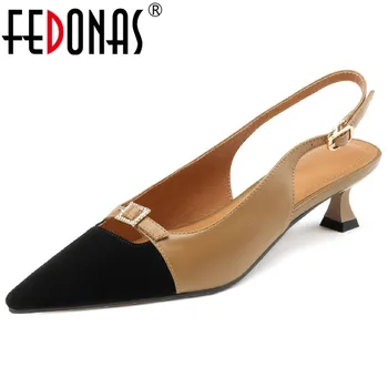 FEDONAS, женские босоножки, новое поступление, весенне-летние туфли-лодочки с острым носком на высоком каблуке, разноцветная женская обувь из натуральной кожи.