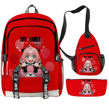 Fashion Spy X Family Anya Forger С 3D-принтом, 3 шт./компл., студенческие школьные сумки, многофункциональный дорожный рюкзак, нагрудная сумка, пенал для карандашей