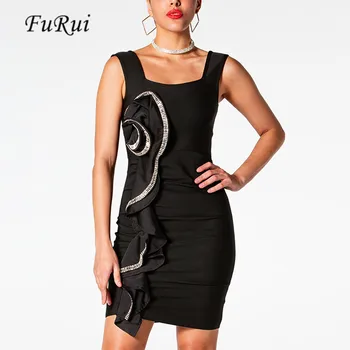 Fu Rui 2023, Летнее Новое женское черное мини-платье без рукавов с квадратным вырезом и драпировкой, вечернее платье для вечеринки знаменитостей, Коктейльное вечернее платье
