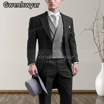 Gwenhwyfar Приталенный черный мужской костюм разных цветов, свадебный смокинг жениха, комплект из 3 предметов (куртка + жилет + брюки) Лучшее мужское платье для выпускного вечера для мужчин