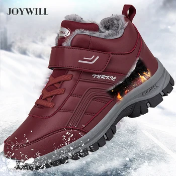 JOYWILL, женские зимние теплые ботинки, водонепроницаемые кожаные зимние ботинки из толстого плюша для мужчин, уличные нескользящие ботильоны унисекс для пеших прогулок, новые
