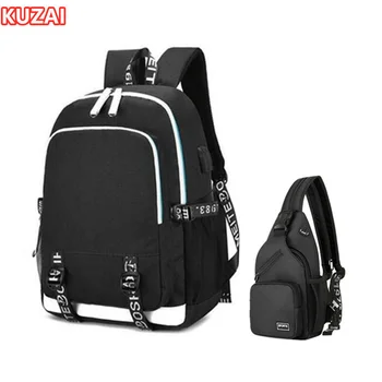 KUZAI водонепроницаемый школьный рюкзак для мальчика, нагрудная сумка, USB-рюкзак для мужчин, дорожные сумки, мужская сумка для ноутбука, школьные сумки для мальчиков