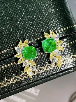 L716 Твердое 18-каратное Золото AU750 Натуральный Зеленый Изумруд 2,8 карат Бриллианты Женские Серьги-капли для женщин Изысканные Серьги