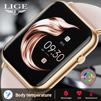 LIGE Новые модные смарт-часы для женщин Bluetooth Часы для звонков Температура тела Спортивные Умные часы Женские пульсометры Reloj Mujer
