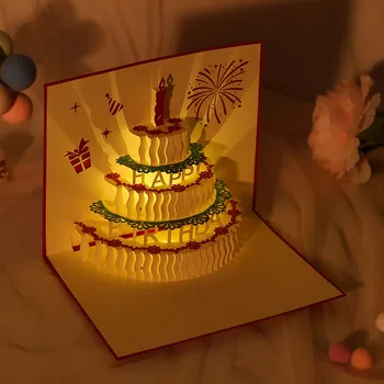 Led Three-dimensional Birthday Cake Blessing Card Music Light Greeting Card Gift Party Wedding Decoration Подарки На Новый Год