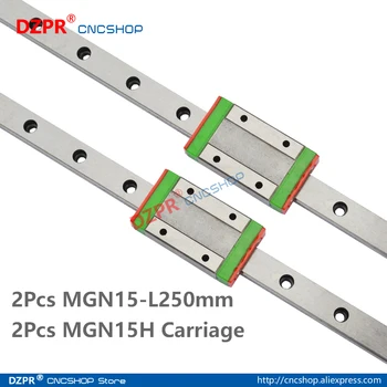 MGN15 250 мм 2шт миниатюрная линейная рейка 9,84 дюйма 2шт Каретка MGN15H для 3D-принтера, станка с ЧПУ, деталей с ЧПУ