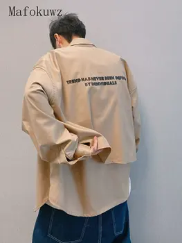 Mafokuwz Рубашка с буквенным принтом, мужская Новая Красивая Дизайнерская Однотонная блузка Cityboy, Свободная Повседневная Универсальная куртка на пуговицах с длинным рукавом