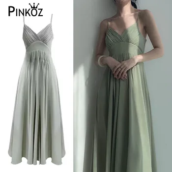Pinkoz летнее пляжное платье макси, зеленое повседневное сексуальное женское праздничное платье, модный женский халат sweet girl mujer