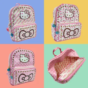 Sanrio Школьный ранец с рисунком Хелло Китти Модные рюкзаки для девочек-подростков, детская дорожная сумка из искусственной кожи с заклепками для студентов большой емкости