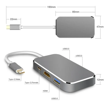 Type-c КОНЦЕНТРАТОР USB C-HDMI-Совместимый Разветвитель USB-C 3 В 1 4K HD USB 3.0 PD Смарт-Адаптер для Быстрой Зарядки MacBook Del