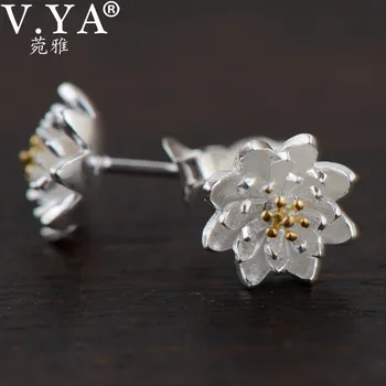 V.YA Серьги в виде цветка лотоса из стерлингового серебра 925 пробы для женщин, подарок для девочек, мини-мода Ssterling-серебро-ювелирные изделия