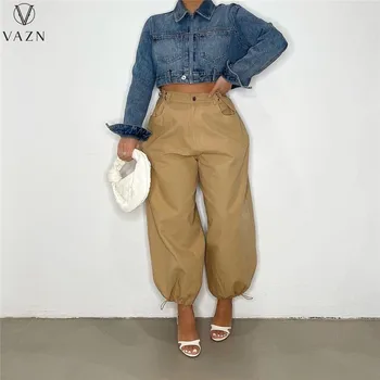 VAZN 2023 Высококачественные повседневные женские длинные свободные брюки с завязками для молодых ленивых сафаристов с высокой талией, без шнуровки, без природы