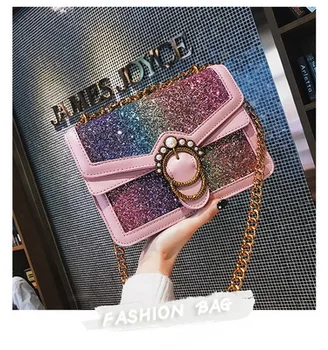 dhl или EMS 10шт 2018 новая маленькая квадратная посылка famale pearl lock, женская сумка-мессенджер в корейском стиле с блестками на плечо
