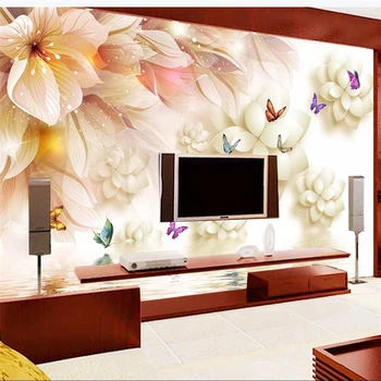 wellyu Настроил большую настенную роспись 3D-росписи dream flower lotus lotus reflection TV background wallpaper