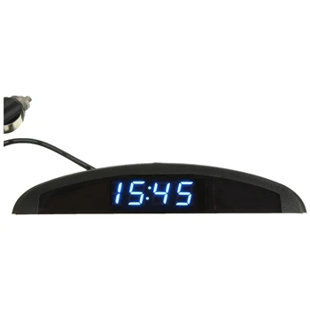 Автомобильный Цифровой светодиодный вольтметр 12 В 12 В, часы с температурой, термометр синего цвета