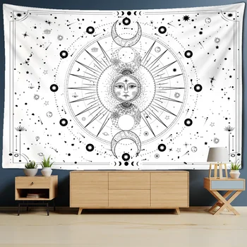 Белый Гобелен с изображением Солнца, Висящий на стене, Гобелены с мистическим принтом, 12 Созвездий, Фон для спальни, Настенный ковер