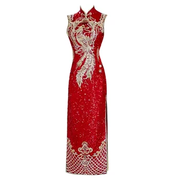 Благородная классическая красная китайская свадебная одежда невесты, свадебное платье и Чонсам