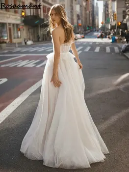 Богемные свадебные платья без бретелек с блестящими кристаллами, свадебное платье А-силуэта в стиле Бохо со складками