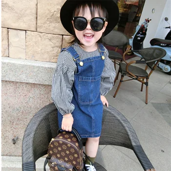 Весенне-летняя стильная детская одежда без рукавов для девочек с карманами в стиле пэчворк на пуговицах, детское Корейское джинсовое платье с ремешком длиной до колен