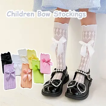Весенние новые носки для девочек из телячьей кожи в корейском стиле с бантиком, аккуратный ворсовый носок