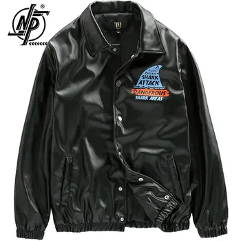 Весенняя мужская куртка из искусственной кожи 2023, уличная мода, свободный мотоцикл, байкер, большой карман, отложной воротник, университетское бейсбольное пальто
