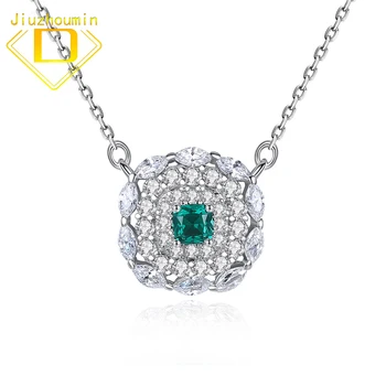 Винтажный Изумрудный кулон с драгоценным камнем Для женщин, ожерелье из зеленого кристалла с цветочным цирконием, Роскошные ожерелья из стерлингового серебра 925 пробы, изысканные ювелирные изделия