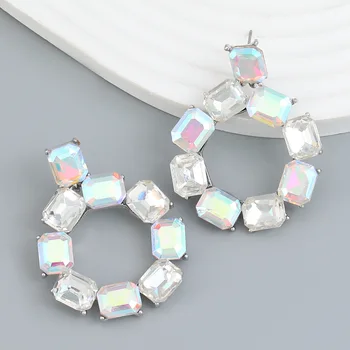 Геометрические Круглые блестящие серьги с фианитами Для женщин, большой элегантный кристалл, роскошные модные украшения