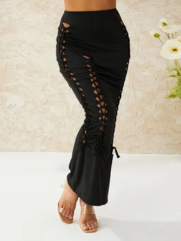 Горячая мода 2023 года, тонкая однотонная юбка с высокой талией, модный деловой ужин, элегантная женская однотонная юбка Оптом