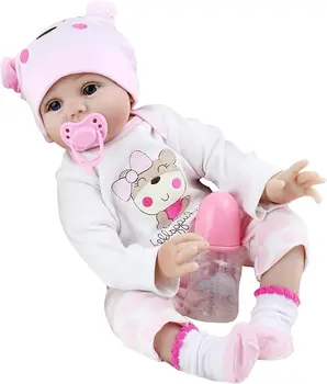 Детские Куклы - Силиконовые Куклы для Девочек с Мягким Телом | 22-Дюймовые Игрушки для Младенцев с Одеждой, Соской, Детской Бутылочкой, Подарочным Набором на День Рождения для