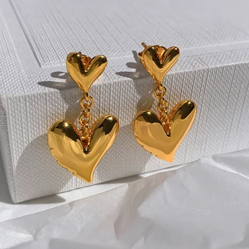 Европа Америка Модные серьги-сердечки из 24-каратного золота с латунным покрытием, женские дизайнерские ювелирные изделия, Модные подарки