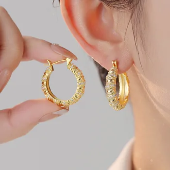Европейские и американские легкие роскошные Элегантные серьги-кольца с цирконами в виде кругов для женщин, модные металлические ювелирные аксессуары
