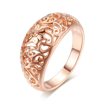 Женская мода, Романтическое Розовое золото, цветок, выдолбленное Круглое обручальное кольцо на палец, обручальные кольца, Винтажные ювелирные изделия, размер 6-10
